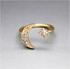 Crescent Moon Star Crystal Adjustable Rings